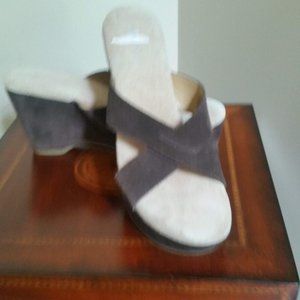 Nine West Brown Suede Criss-Cross Slide Wedges